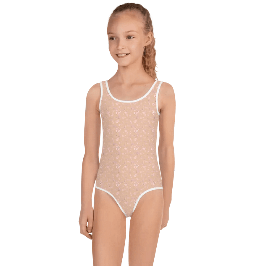 Cherry Blossoms on Cream Kids One-Piece Swimsuit product image (8)