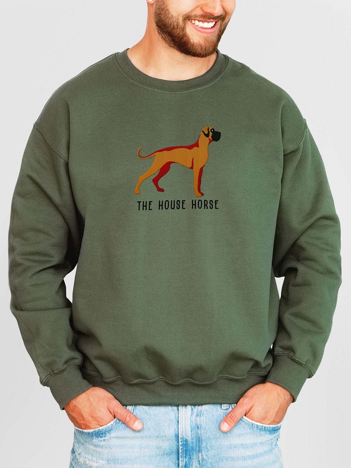 The House Horse Sweatshirt (Embroidered) of a Great Dane(Tan, Black Mask) product image (2)
