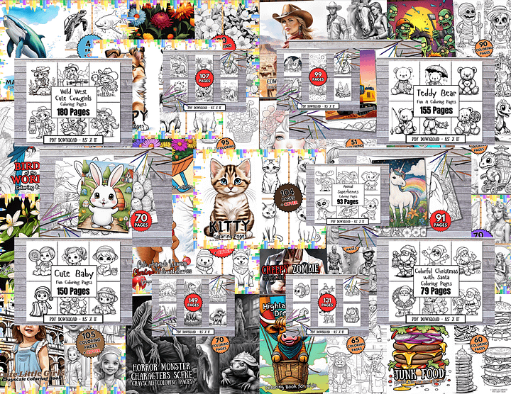 12,800+ Coloring Pages for Kids and Adults, Whole Shop Bundle, Mega Bundle, Variety Coloring Pages, Digital Download, Printable PDF product image (2)