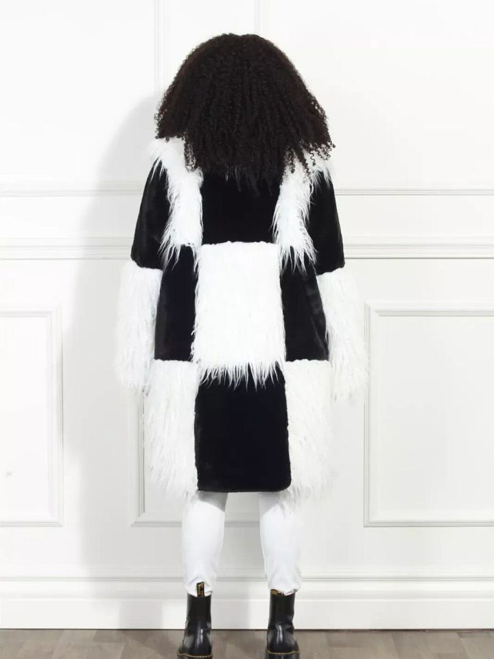 Luxe Moda Coat Faux Fur Black and White Checkered Print Coat product image (2)