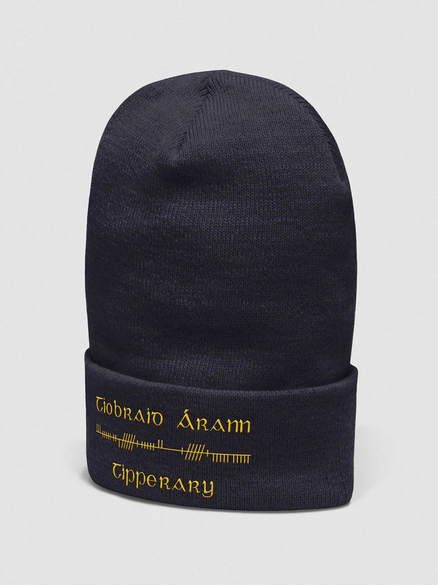 Tipperary/Tiobraid Árann Orthodox style Ogham, Navy with gold, embroidered Cuffed Beanie product image (5)