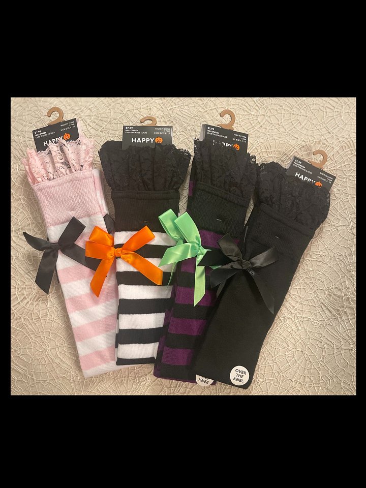 Pink & White Stripe Over-the-knee Socks with Bow product image (2)