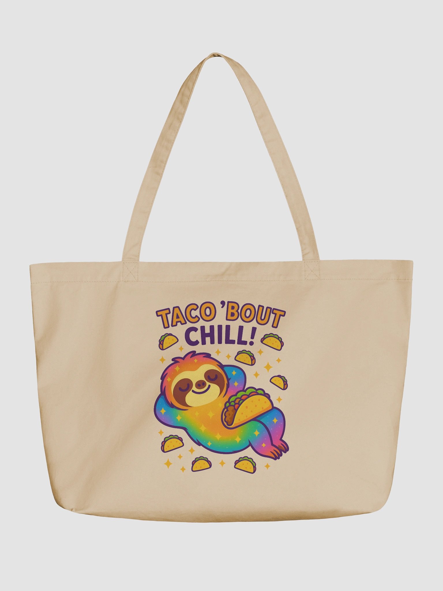 Taco ’Bout Chill – Funny Sloth Tote Bag (Double-Sided Print) | Organic Cotton Tote – Sloths Having Snacks Collection product image (1)