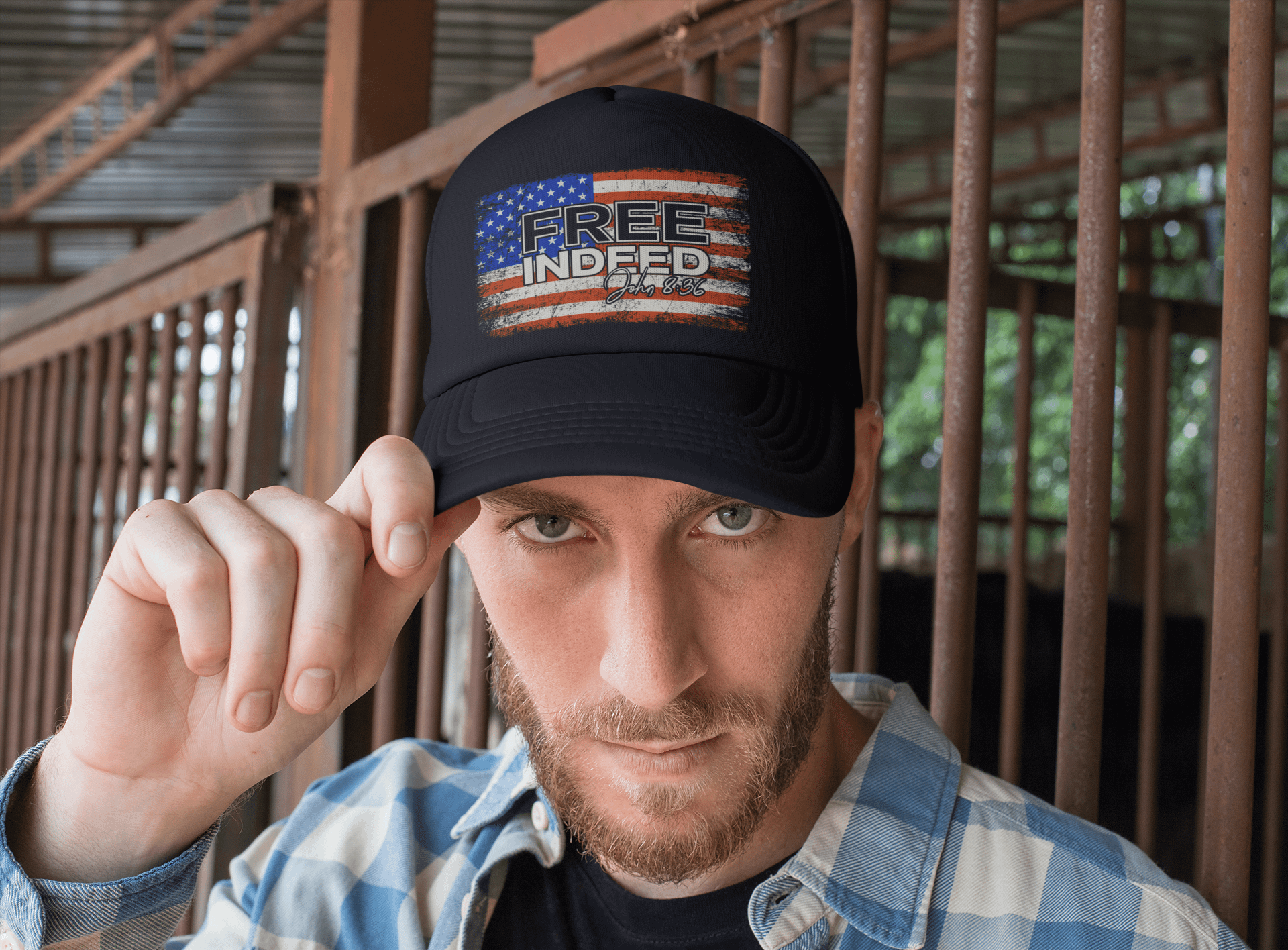 FREE INDEED Foam Trucker Hat - John 8:36 product image (1)
