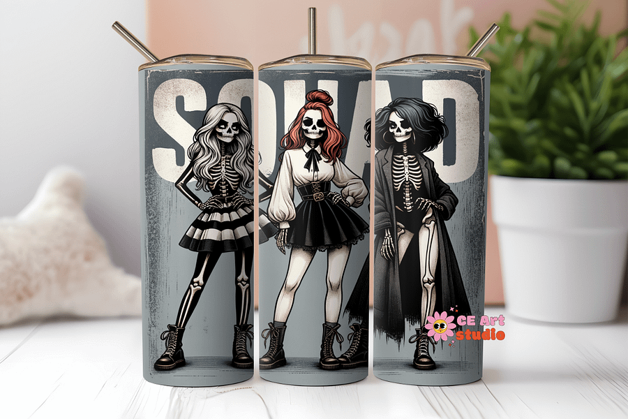 Squad Skeleton Girls Friends Tumbler Wrap PNG product image (1)