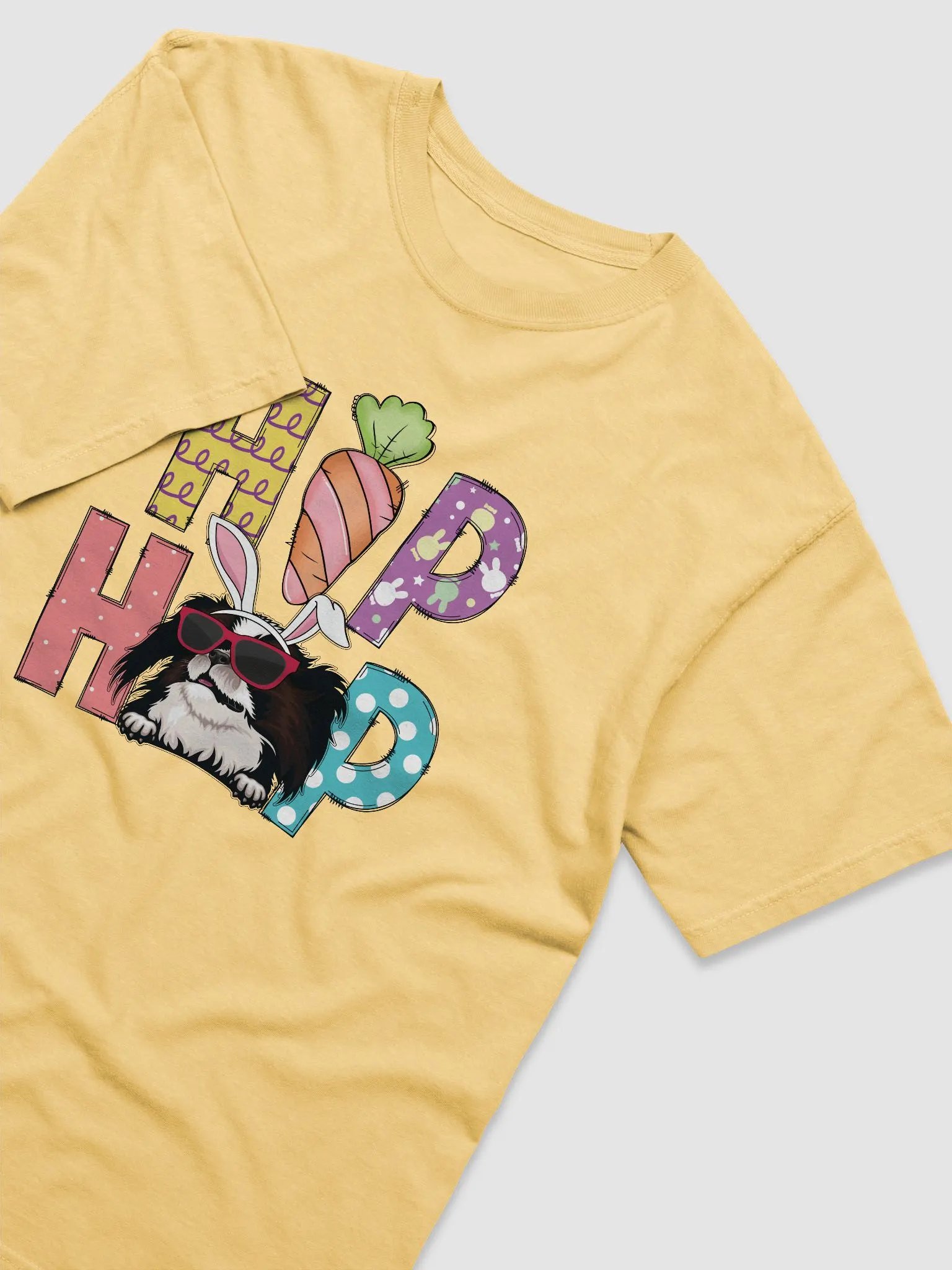 Hip Hop Easter Japanese Chin T-Shirt | Cute Easter Day Chin Wearing Bunny Ears and Sunglasses product image (3)