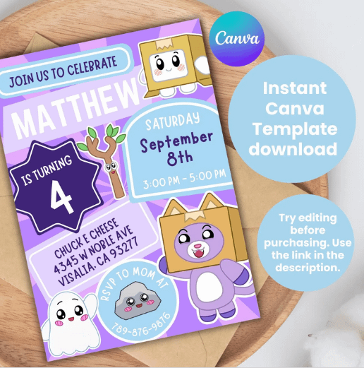 Lankybox Birthday Invitation - Canva - Lankybox Themed Party Invite - Instant Canva Download product image (1)