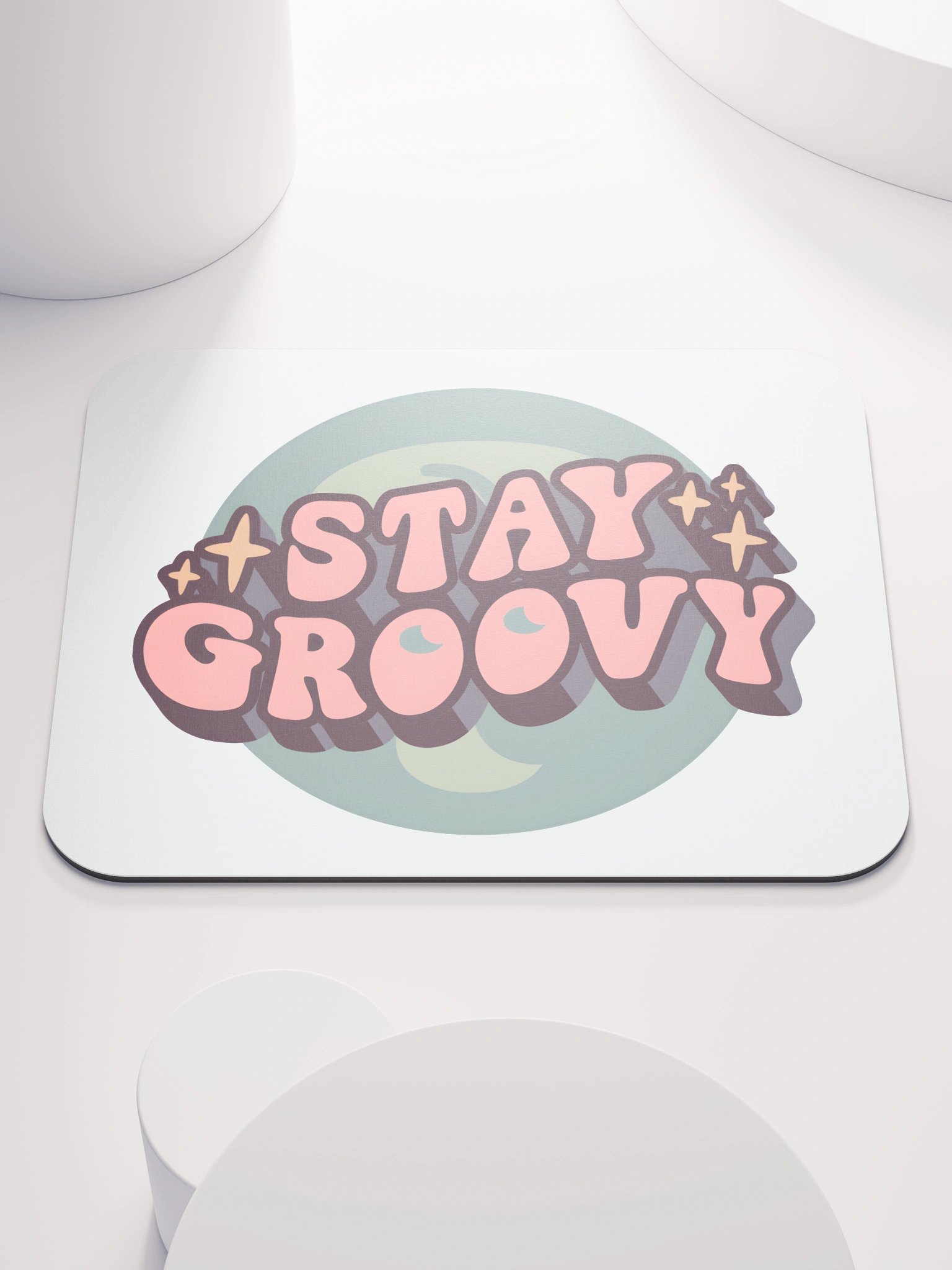 Stay Groovy Mouse Mat - Green on White product image (1)