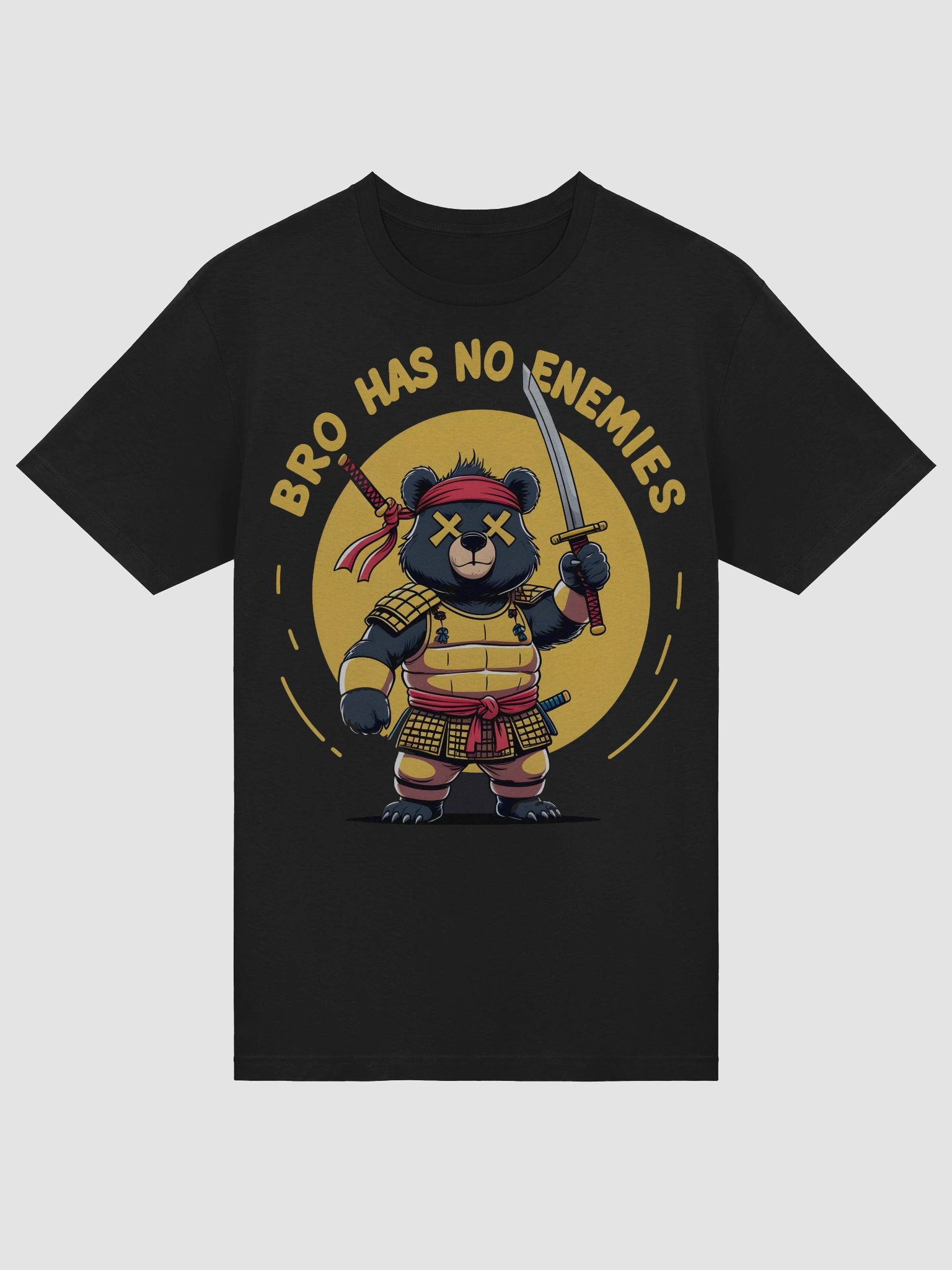 BRO HAS NO ENEMIES – Funny Samurai Bear T-Shirt with Graffiti Vibes product image (5)