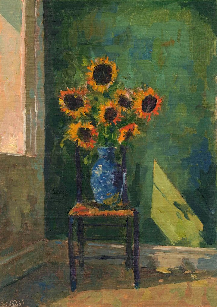 250708 Sunflowers on Green. Original Oils Study product image (1)