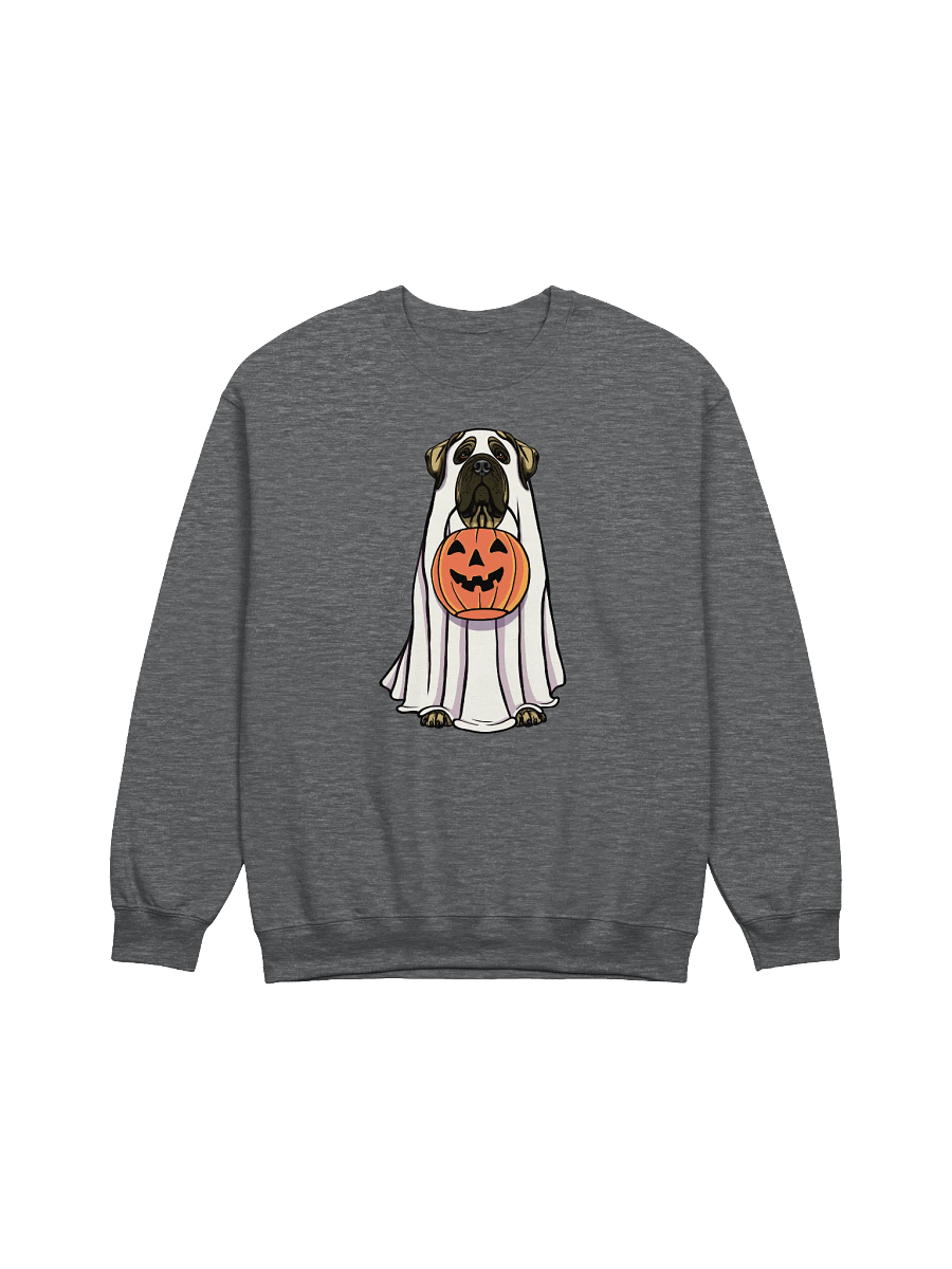 Funny Halloween English Mastiff Sweatshirt | Funny English Mastiff Wearing a Ghost Costume and Holding a Pumpkin Basket product image (7)