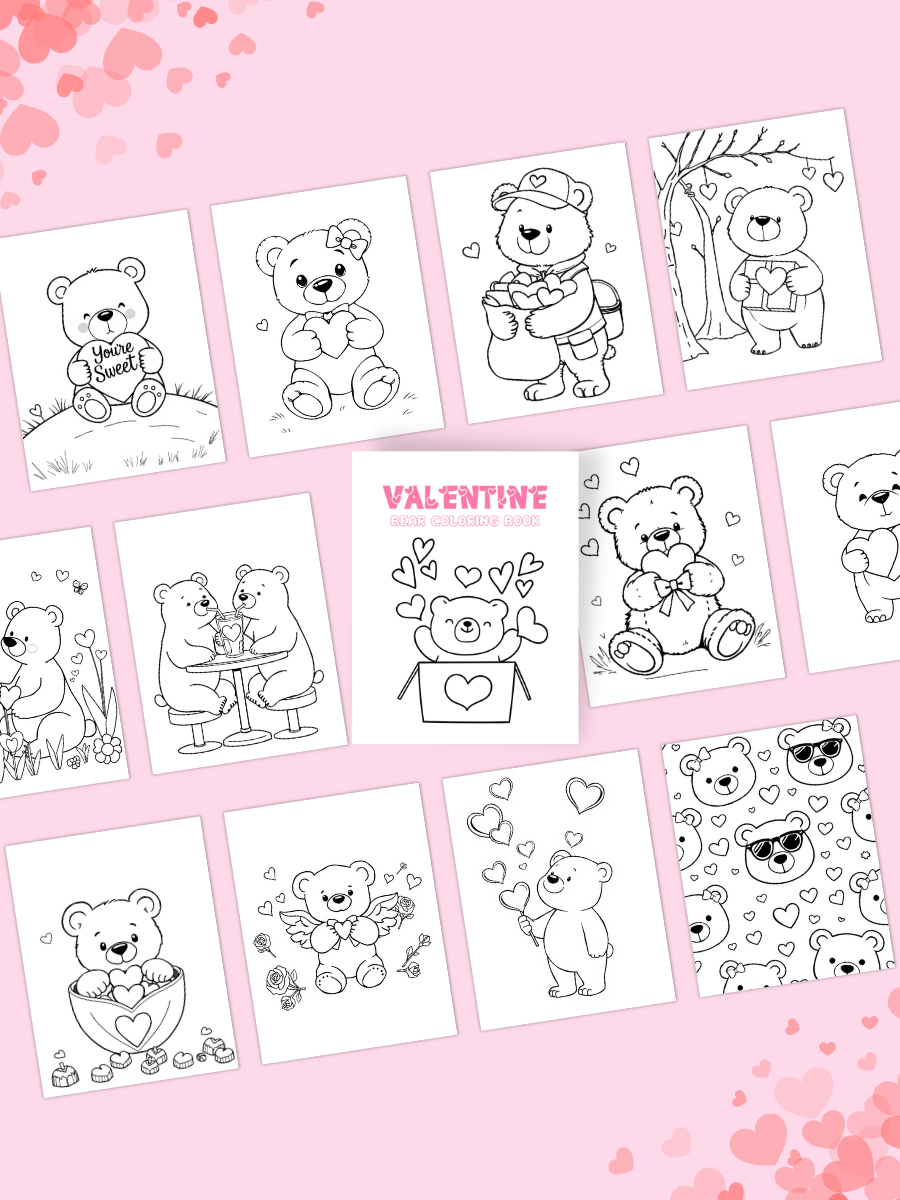 VALENTINE BEAR COLORING PAGES product image (3)