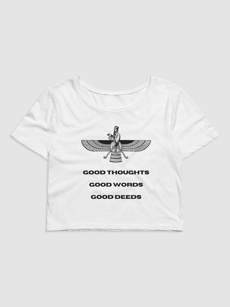 Faravahar Persian Design Crop Tee Good Thoughts Good Words Good Deeds product image (1)