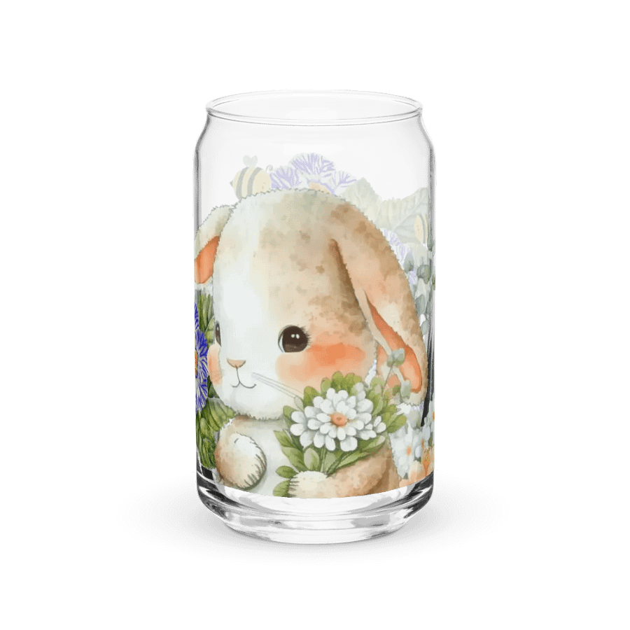 Garden Whispers: Bunny and the Primula Zebra Blues | 16oz Glass Can | Nature-Inspired Drinkware product image (9)