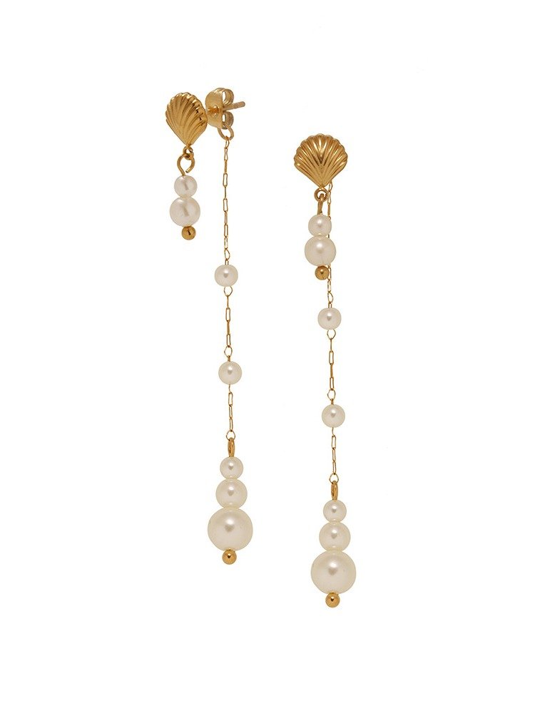 Shell & Pearl Drop Earrings | 18K Gold Plated product image (1)