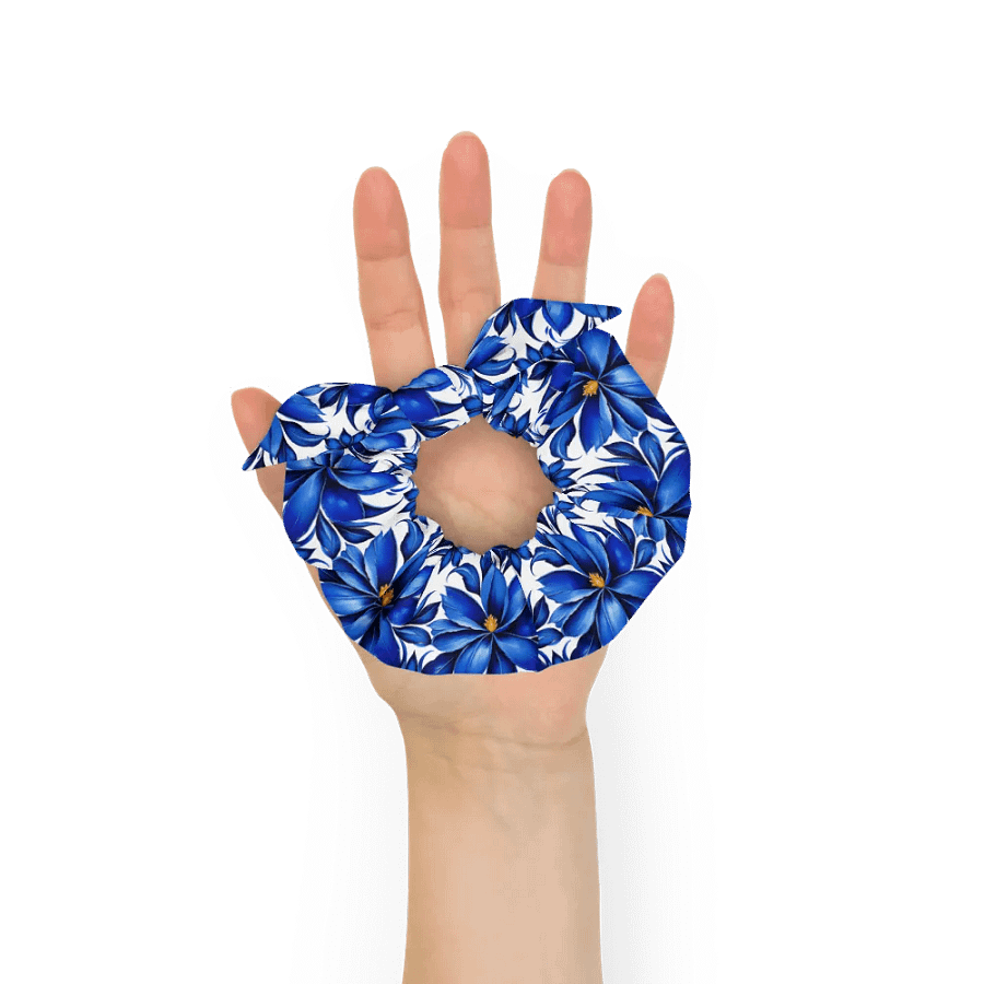 Hair Scrunchie - Painted Blue Flowers on White product image (6)