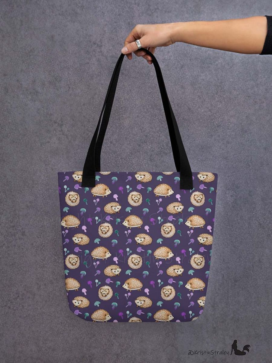 Hedgehogs and Mushrooms on Dark Plum Tote Bag product image (7)
