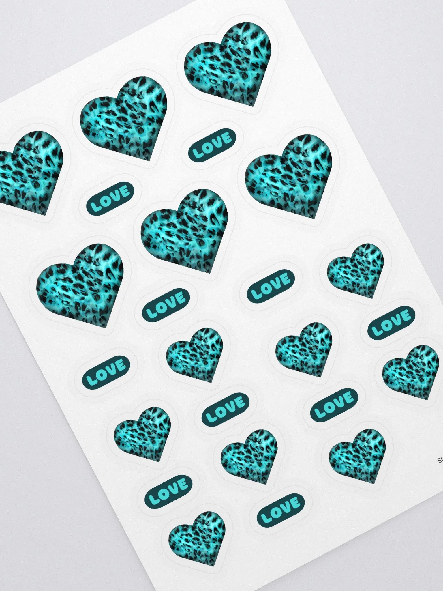 Leopard Skin Teal Hearts - Sticker Sheet product image (2)