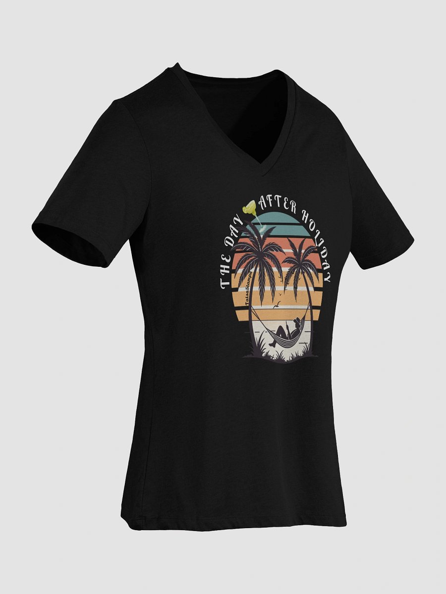 The Day After HOLIDAY” Tropical Hammock T-Shirt – Retro Sunset, Palm Trees & Margarita BlissRelaxed V-Neck product image (4)
