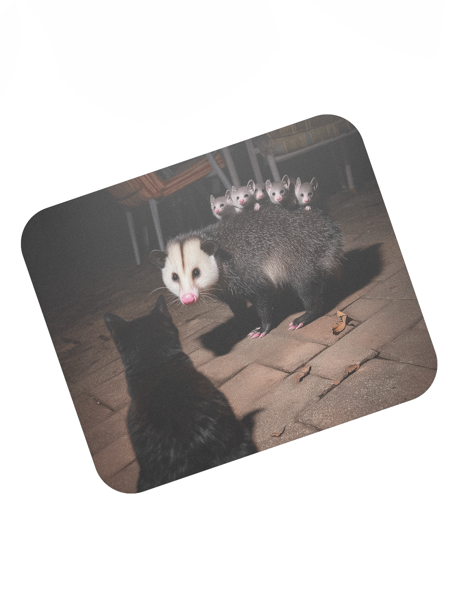 Cat meets opossum family Mouse Pad product image (7)