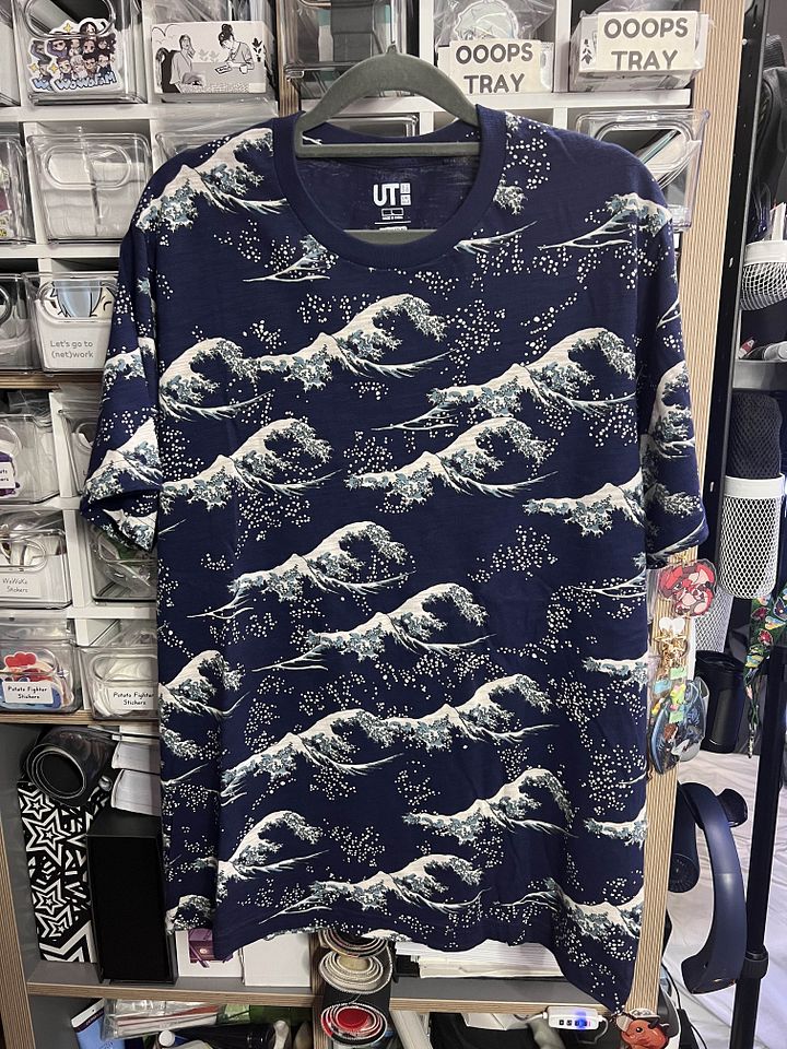 Uniqlo X Hokusai Blue Shirt Men's Blue Waves AOP Graphic Tee Short Sleeve product image (1)