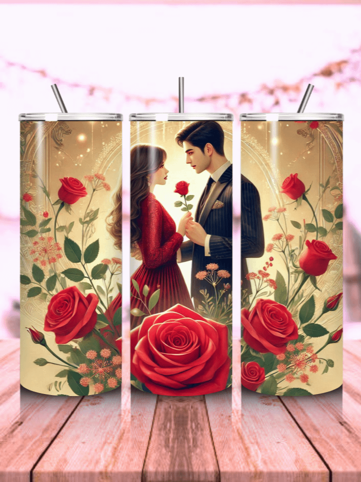 Couple’s Romantic Valentine Tumbler Wrap – 20oz Skinny Sublimation PNG Design – Love Theme – 300 DPI Instant Download product image (1)