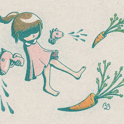 Julie (@julieokahara) battles the carrots!