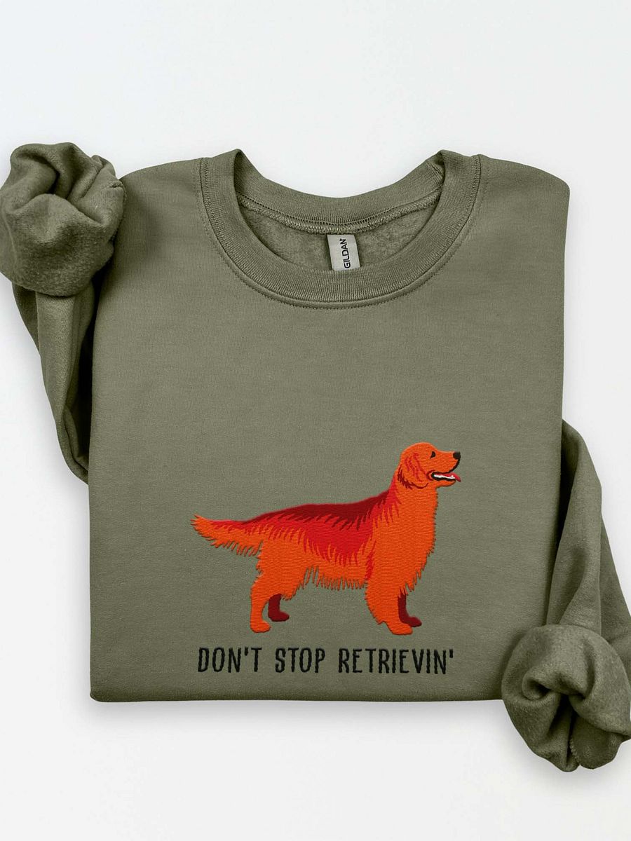 Don't Stop Retrievin' Sweatshirt (Embroidered) of a Golden Retriever(Red) product image (1)