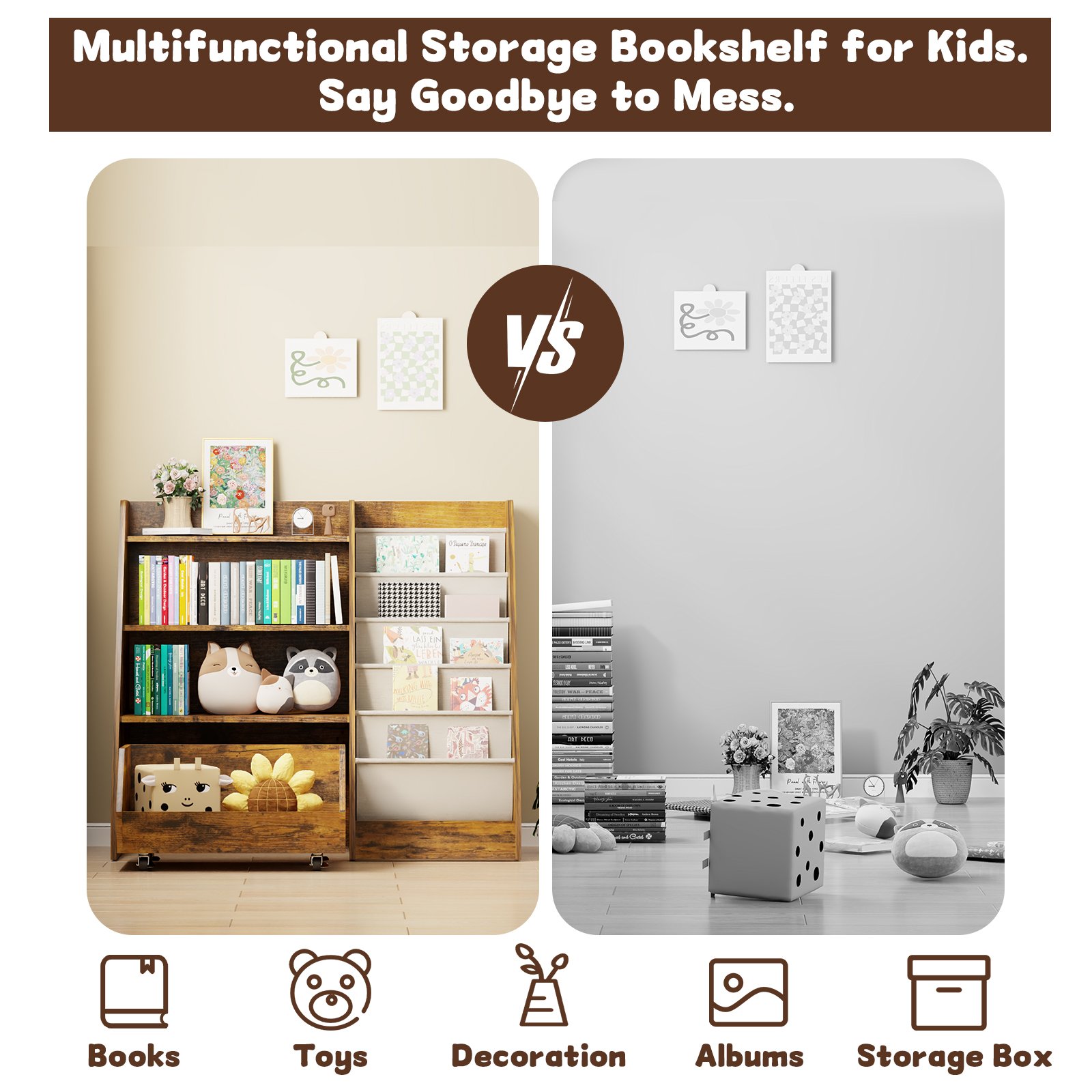 4-Tier Kids Bookshelf and Toy Storage, Book Shelf for Kids Rooms, Wooden bookcase for Toddler Children Baby in Nursery Playroom Living Room - Idea Gifts for Boys and Girls (Brown product image (8)