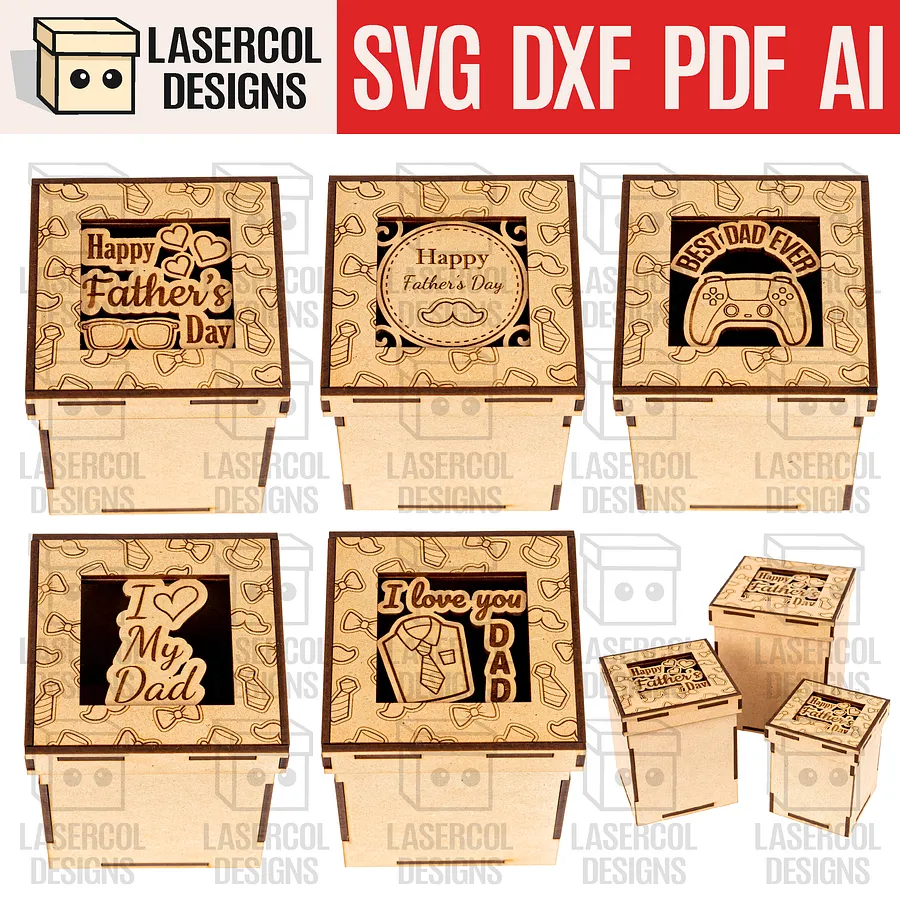 Father's Day Gift Boxes Set 2 (3 Sizes, 5 Styles) - Laser Cut Files product image (1)