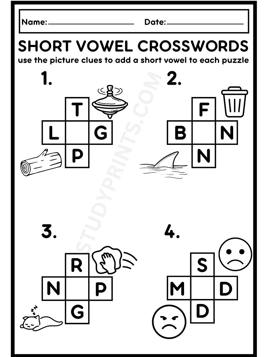 Short Vowel Crossword Puzzles Worksheets PDF product image (4)
