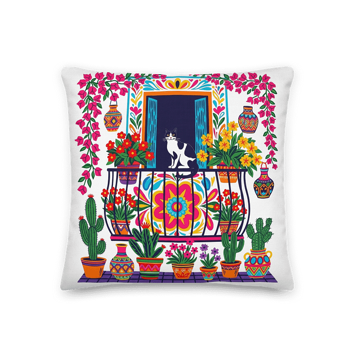 Cheerful Balcony Cat Premium Pillow product image (2)