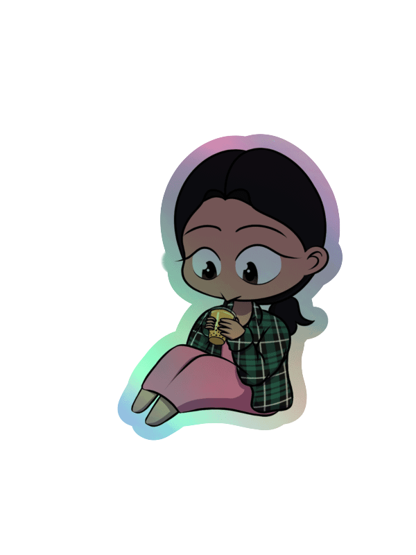 Chibi Kathy Drinking Bubble Tea Kiss-Cut Holographic Sticker product image (5)