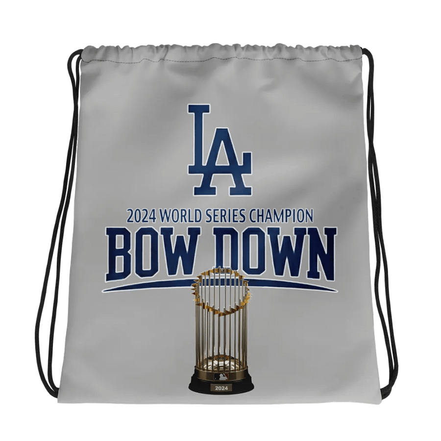"Bow Down" LA Dodgers 2024 World Series Champion Gray Drawstring Bag | MLB Home Locker product image (1)
