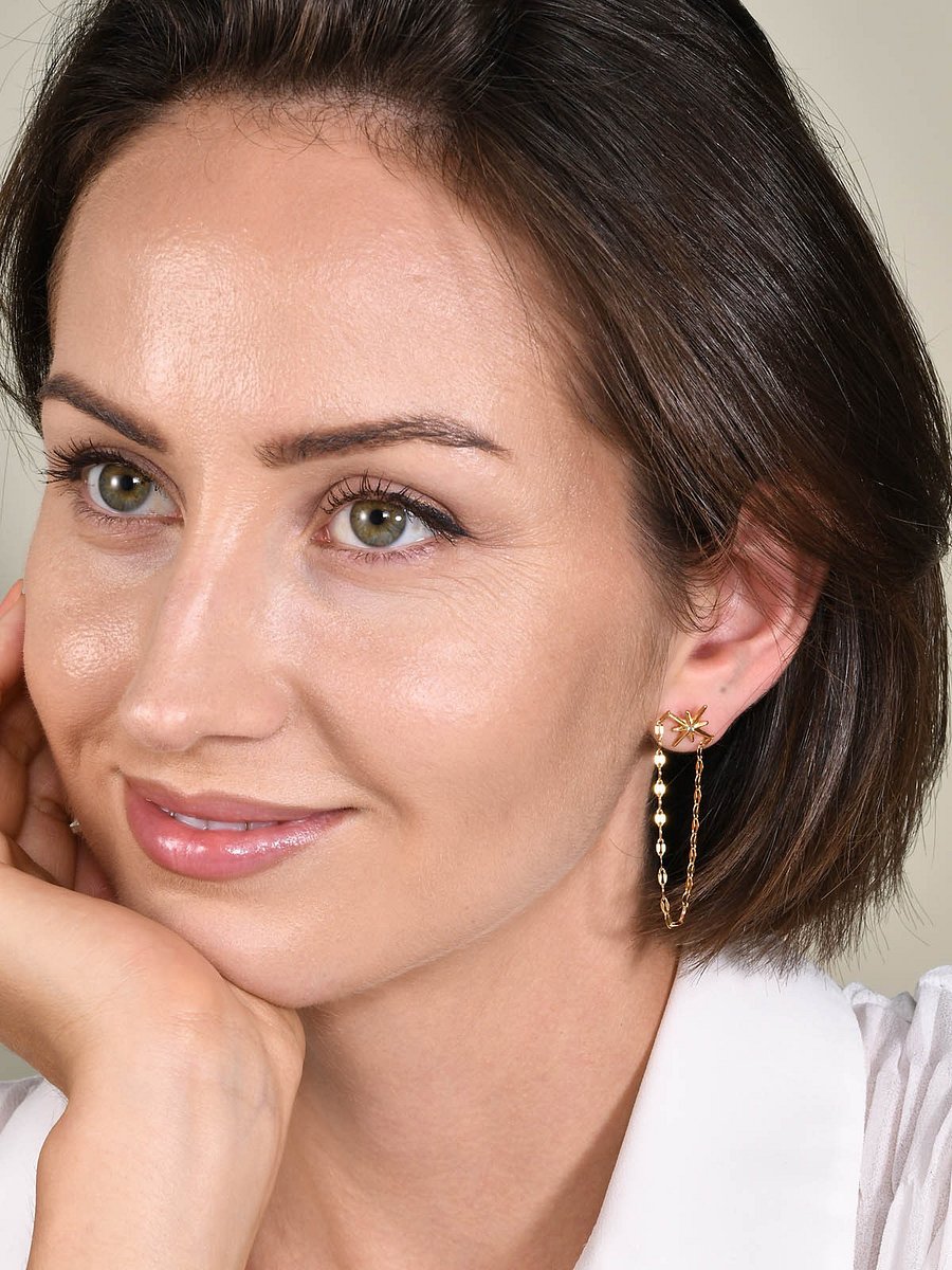 North Star Drop Chain Earrings | 18K Gold Plated product image (2)