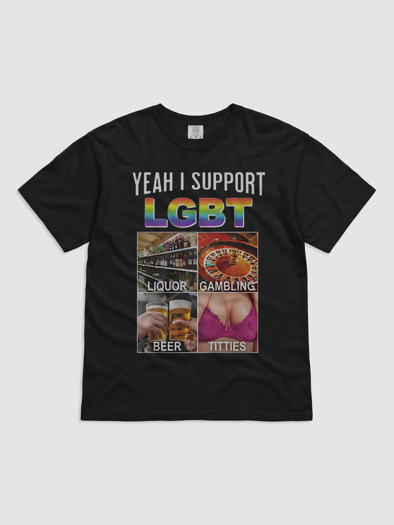 Funny LGBT Parody T-Shirt – Liquor, Gambling, Beer, Titties product image (1)