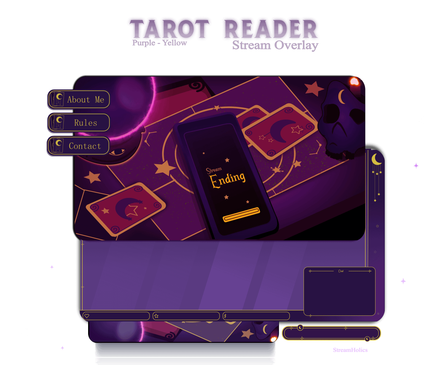 Tarot Card Stream Overlay Pack, Cosy Tarot Overlay Pack, Witch Stream Overlay Pack, Witch Animated Overlay Pack, Starting Soon, Offline, Brb product image (1)