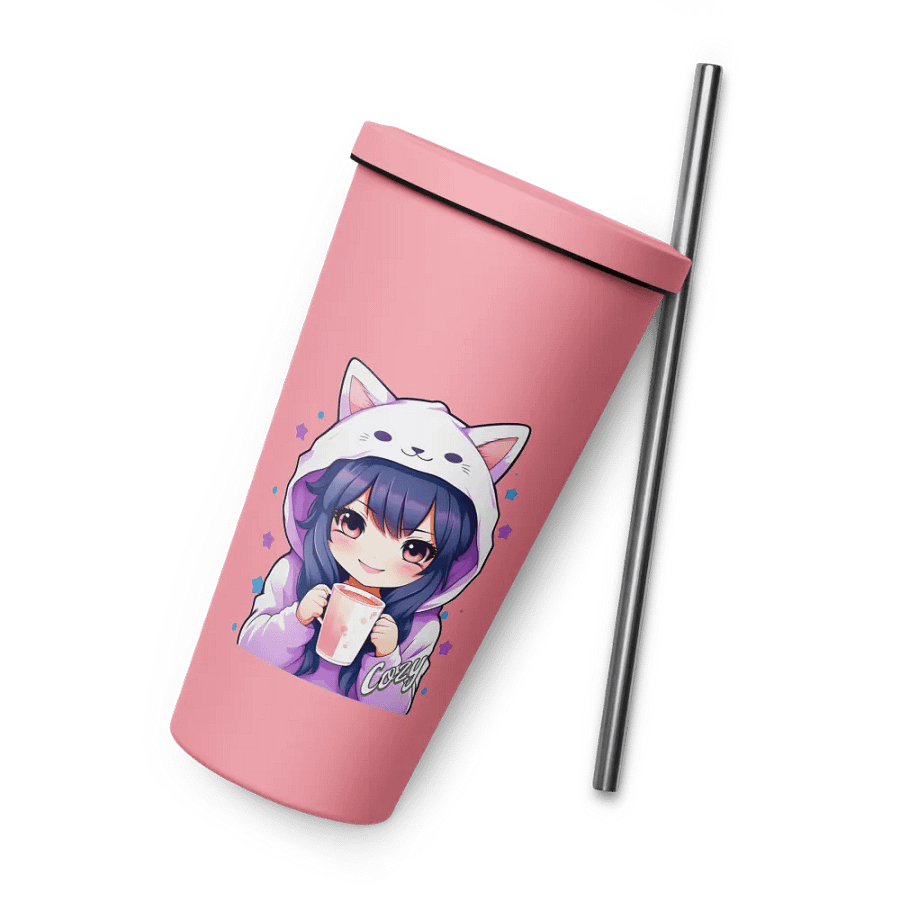 Cozy Kawaii Anime Girl 20 oz Tumbler Cup - Pink - Insulated Tumbler with a Straw product image (8)