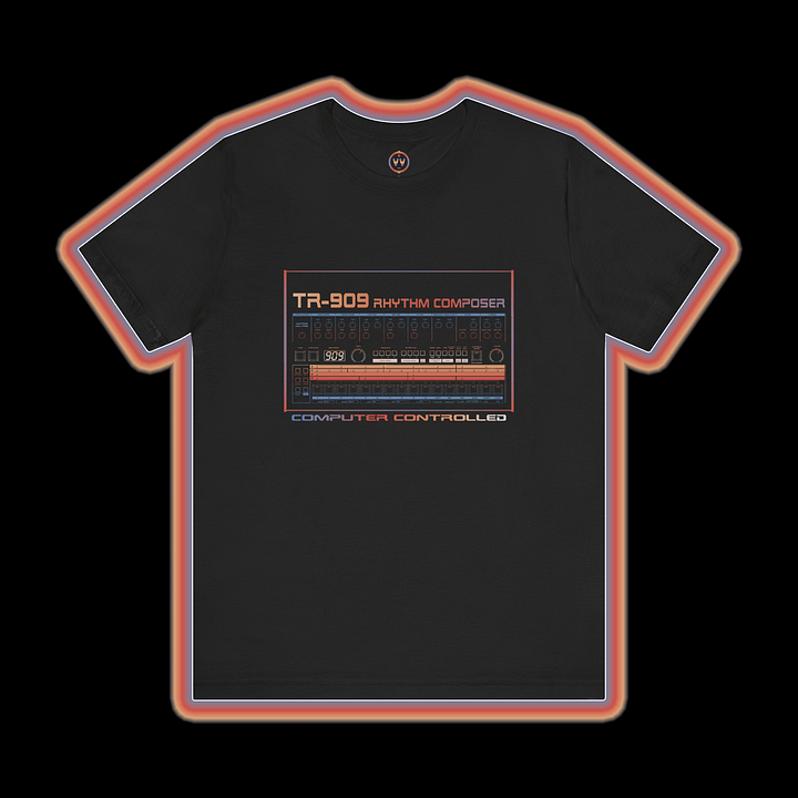 TR-909 T-Shirt - Roland 909 Rhythm Composer Drum Machine by Vintage Voltage (COLOUR PRINT A) product image (1)