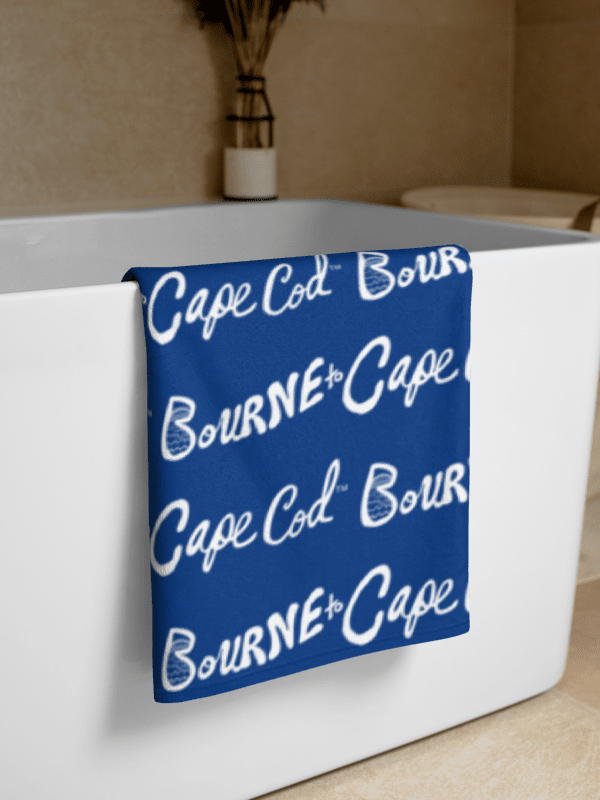 BRN.2C.C.™ | Coastal Classic Beach Towel | All-Over Horizontal Logo Print | Vibrant Colors for Salty Souls | White Logo on Cerulean Blue product image (2)