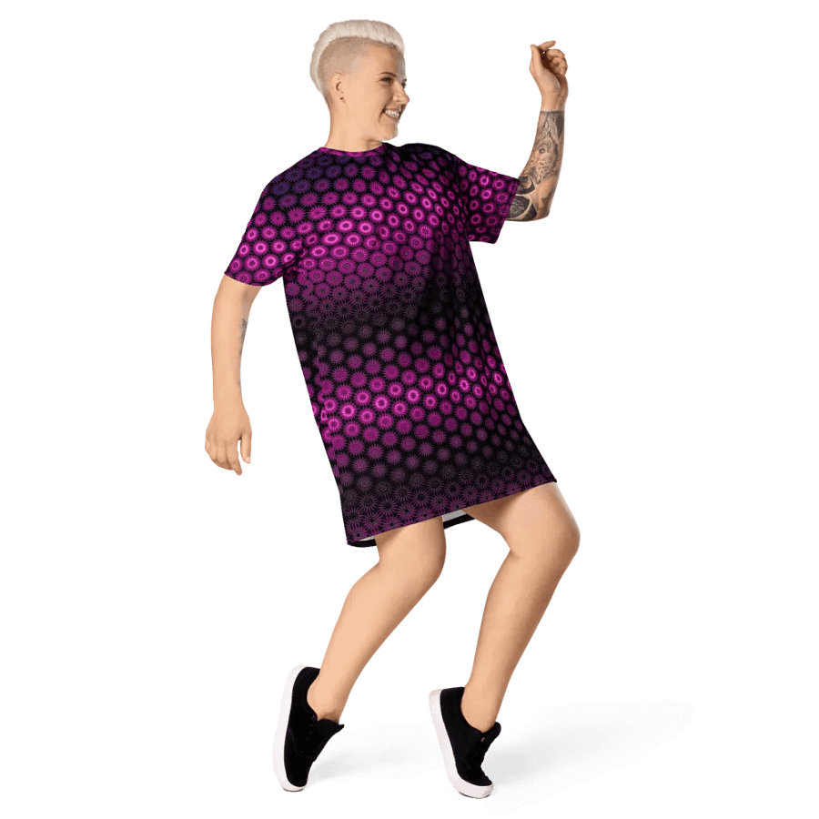 Abstract Raspberry and Black Pattern Ladies T Shirt Dress product image (3)