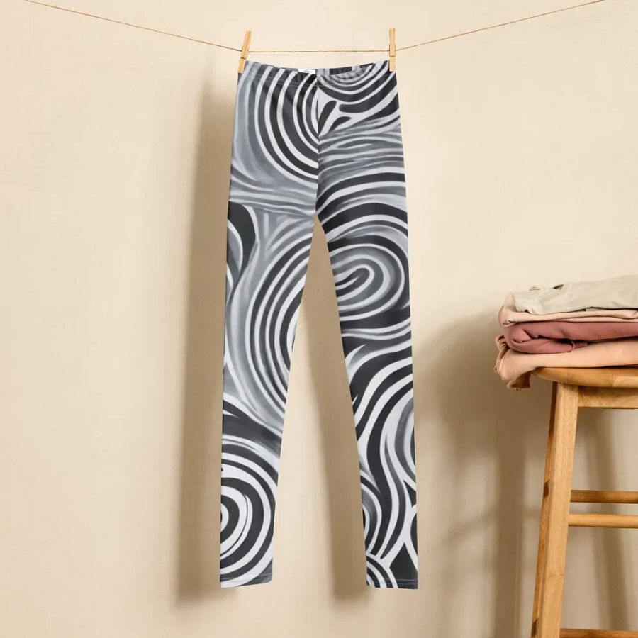 Funky Black and White Noir Liquid Tie-Dye Youth Leggings product image (8)