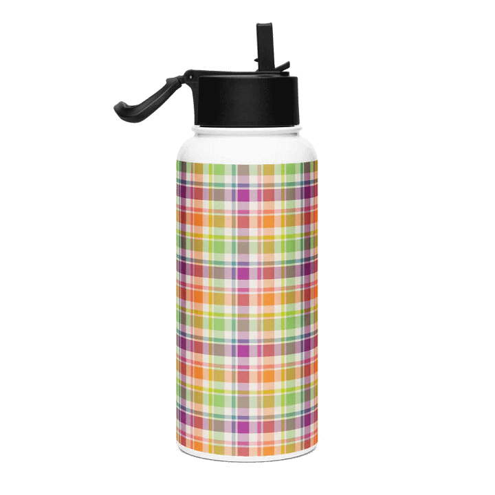 Purple, Orange, and Lime Plaid Water Bottle product image (1)