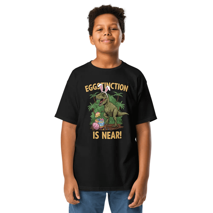 Funny Easter Dinosaur T-Shirt – Eggstinction Is Near Youth Tee product image (1)