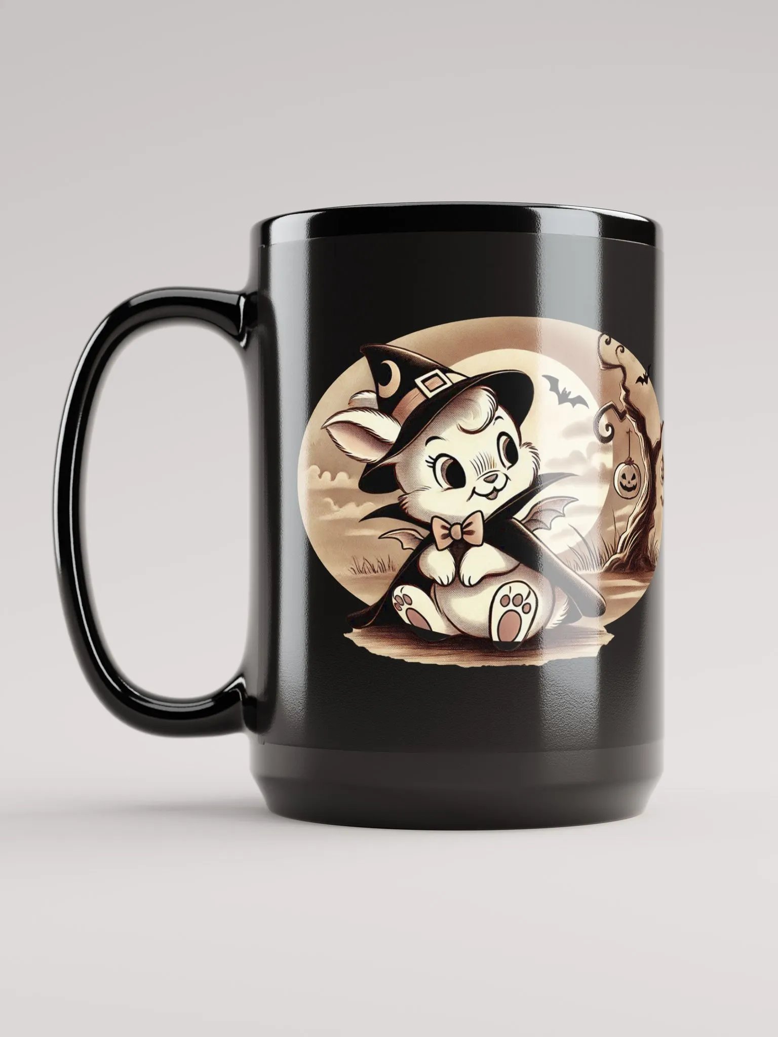 Vampire Bunny Halloween 15 oz Black Mug product image (6)