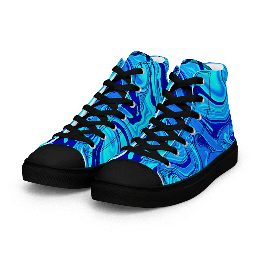 Women's High Top Canvas Shoes - Light and Dark Blue Digital Fluid Art product image (1)