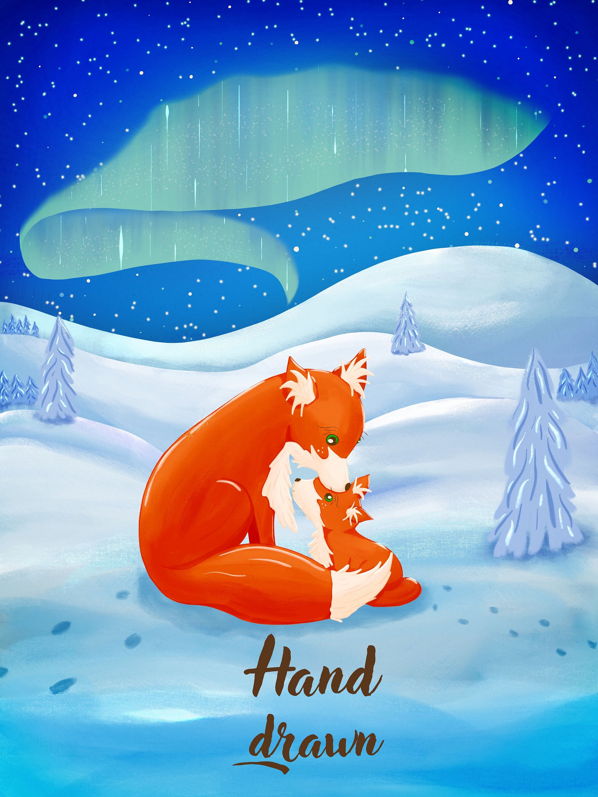 Red Fox Mother and Cub under the Northern Lights product image (4)