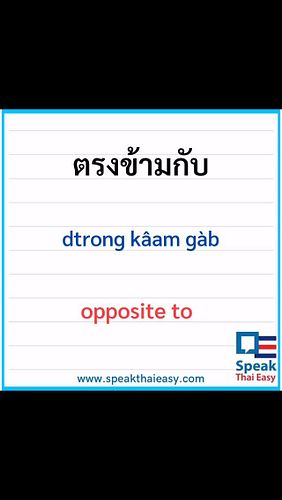 🇹🇭ตรง 🇹🇭dtrong➡️straight✅
🇹🇭ข้าม 🇹🇭kâam➡️cross✅
🇹🇭กับ 🇹🇭gàb➡️with✅

#SpeakThaiEasy #speakthai #LearnThai #Basicthai #thailang...