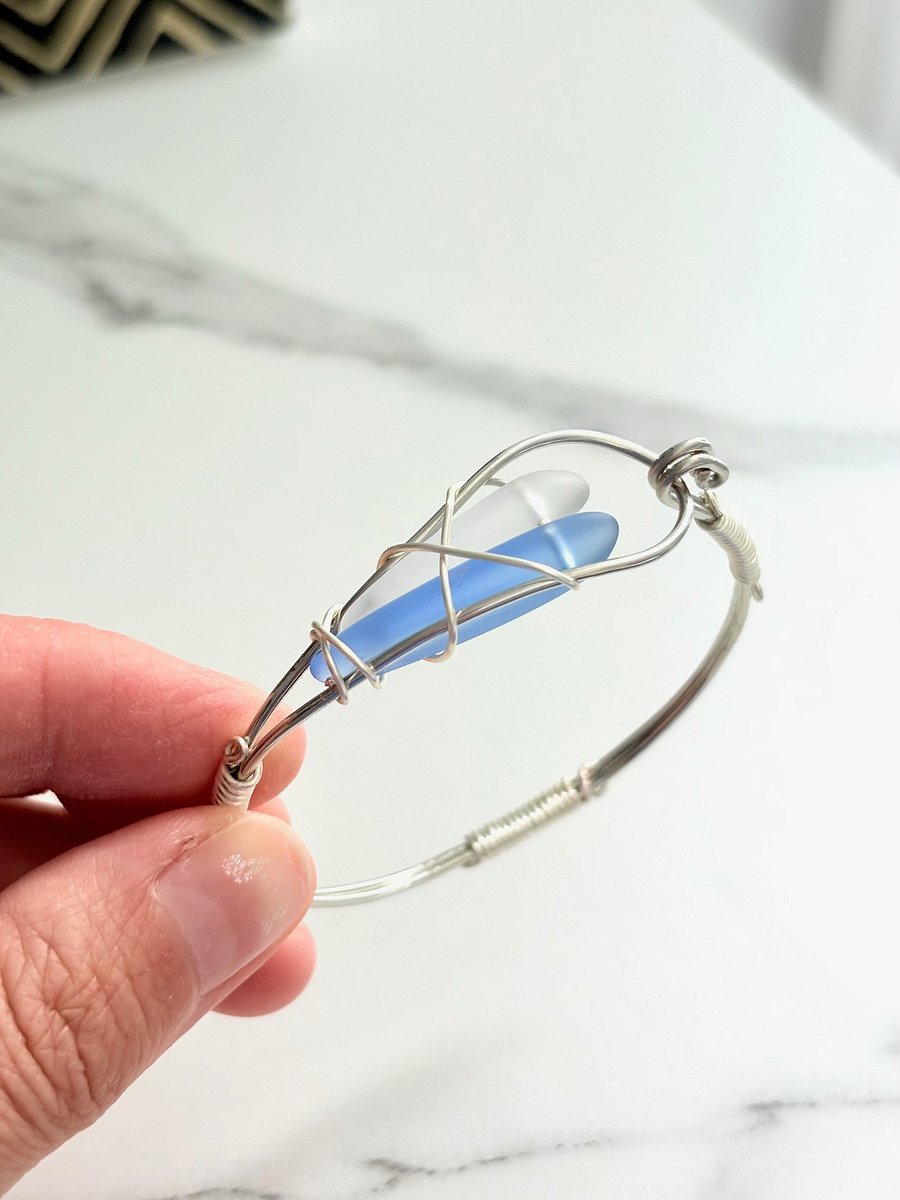 Ocean Whispers Wire-Wrapped Sea Glass Bracelet | Handmade 6.5" Coastal Charm by Monique Faella Designs™ | MFD-00185 product image (3)