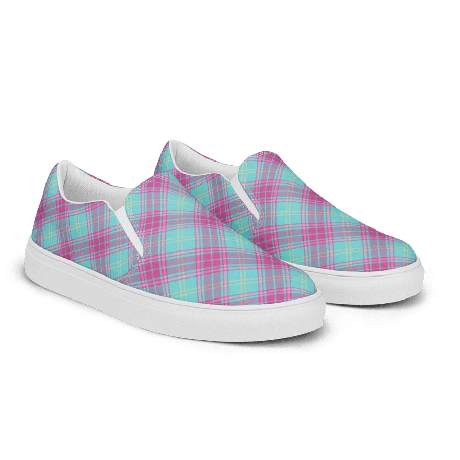 Hot Pink and Aqua Plaid Women's Slip-On Shoes product image (3)